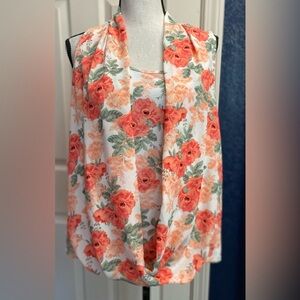 Charter Club Orange Pink Draped Sleeveless Tank Top